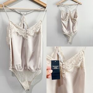 A&F Satin Lace Cami Bodysuit NEW Size Small
